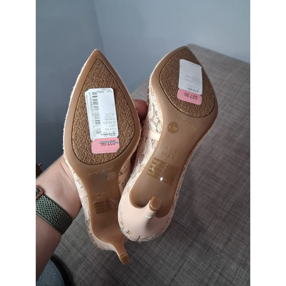 Alex Marie Lindah Pink Lace Jeweled Pointed Toe Pumps Heels Womens Size 6.5M